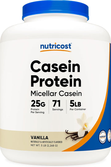 Nutricost Casein Protein Powder 5Lb Vanilla - Micellar Casein, Gluten Free, Non-Gmo