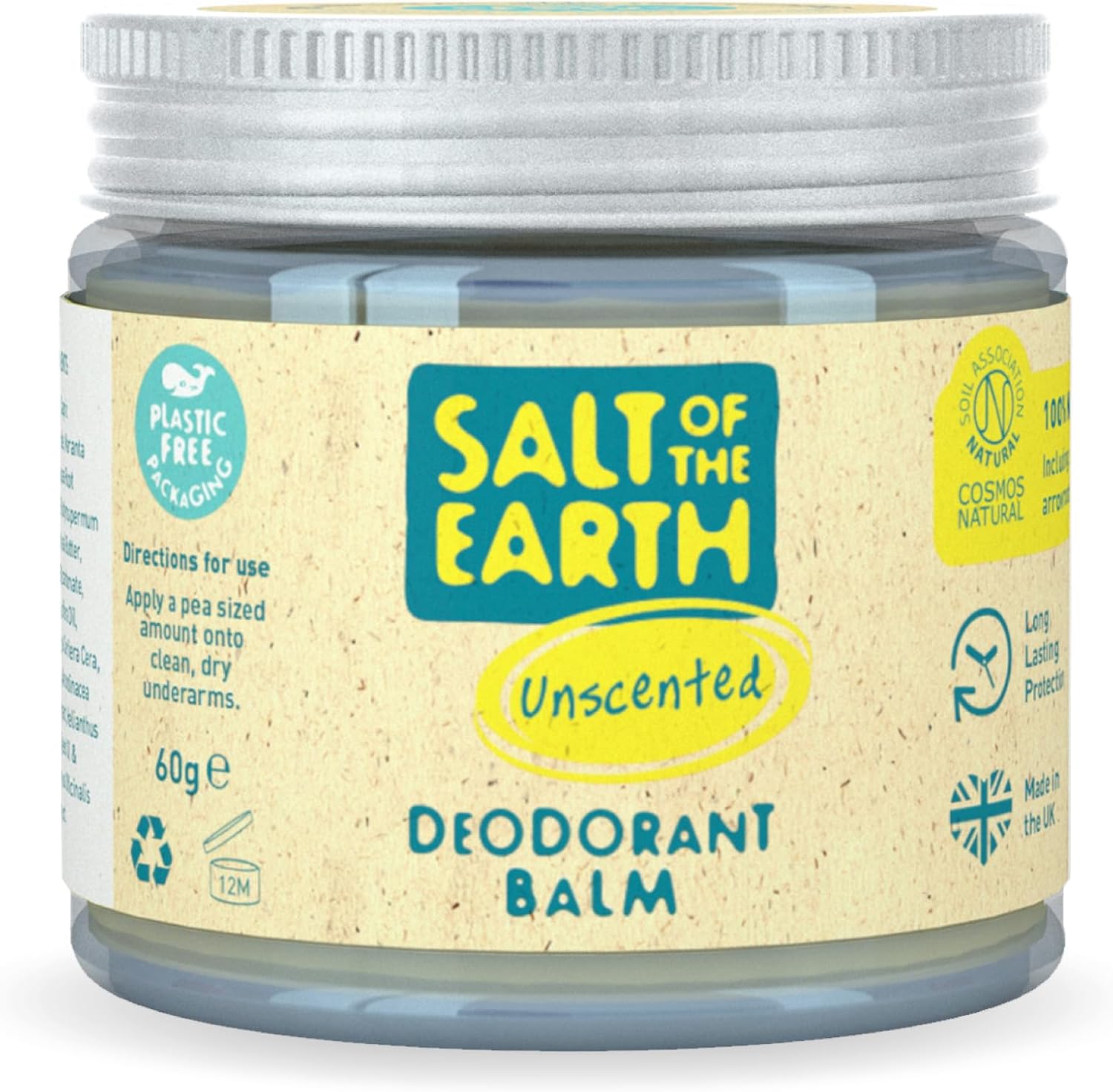 Salt Of The Earth - Natural Vegan Deodorant Balm; Long Lasting Protection, Leaping Bunny Approved, Plastic & Aluminium Free - Lavender & Vanilla - 60G