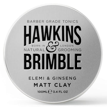Hawkins & Brimble - Matt Clay Mens Hair Styling, 100Ml - Non Greasy Matte Clay For Light, Medium And Strong Hold - Elemi And Ginseng Softens Repairs Allows For Restyling - Ideal For Dry And Damp Hair