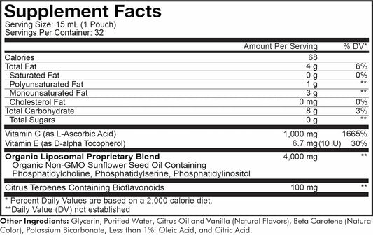 Codeage Liposomal Vitamin C Liquid 1000Mg Vitamin C, 4000Mg Essential Phospholipids, Supplement For Daily Immune Support, Liposomes For Absorption, Citrus Bioflavonoids, Vitamin E, Non-Gmo, 32 Pouches