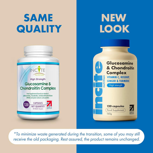 Glucosamine And Chondroitin High Strength Complex With Msm, Vitamin C, Ginger, Rosehip & Turmeric - 120 Premium Capsules Joint Care Supplements Made In The Uk By Incite Nutrition