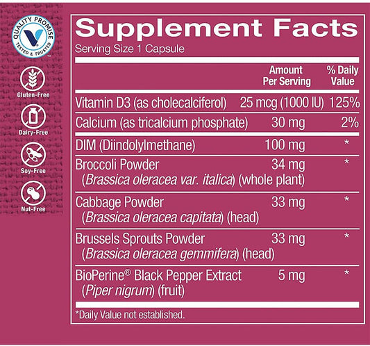 The Vitamin Shoppe DIM 100MG with Bioperine Black Pepper Extract, Supports Estrogen Metabolism for Women's Health (120 Capsules)