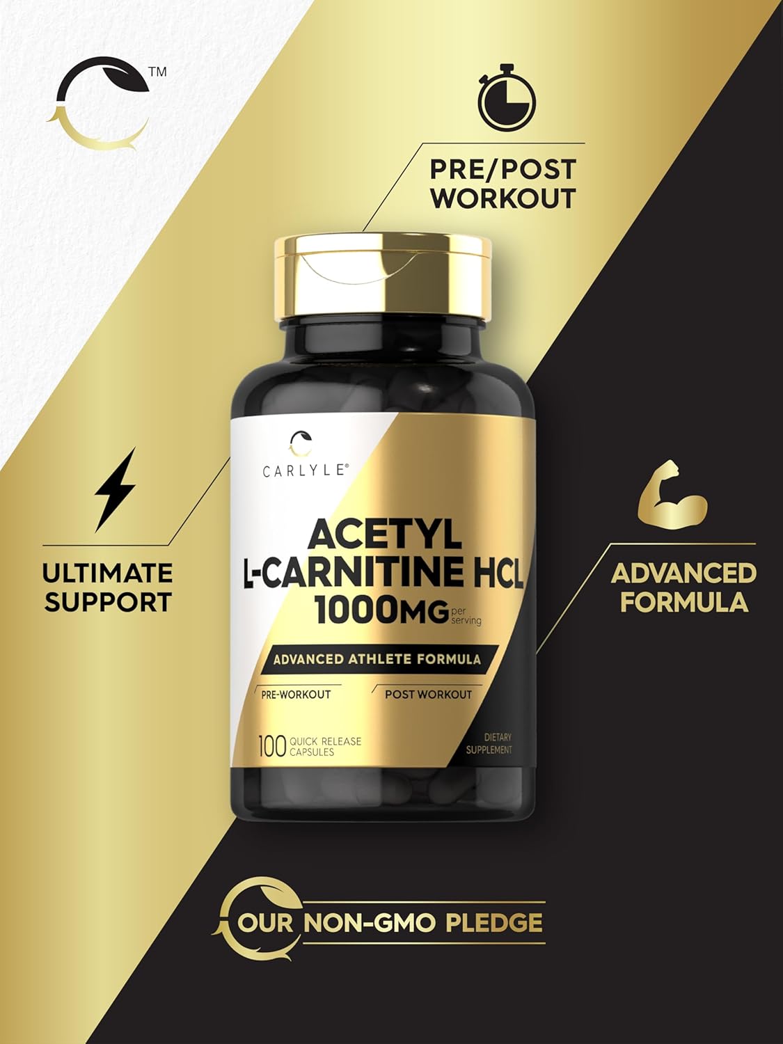 Carlyle Acetyl L-Carnitine HCL Capsules| 1000mg | 100 Count | Non-GMO and Gluten Free Supplement : Health & Household