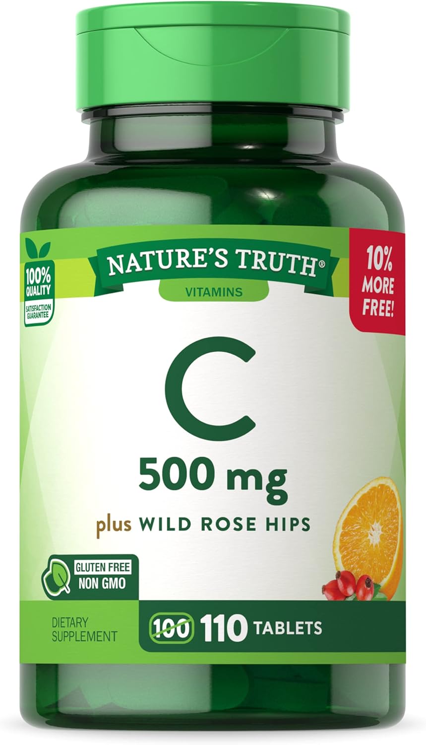 Vitamin C with Rose HIPS 500 mg | 110 Tablets Vegetarian, Non-GMO, Gluten Free | by Nature's Truth