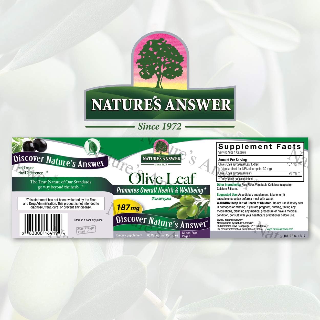 Nature's Answer Oleopein Olive Leaf Vegetarian Capsules, 60-Count Promotes Overall Good Health and Well Being* Alcohol-Free, Gluten-Free & Kosher