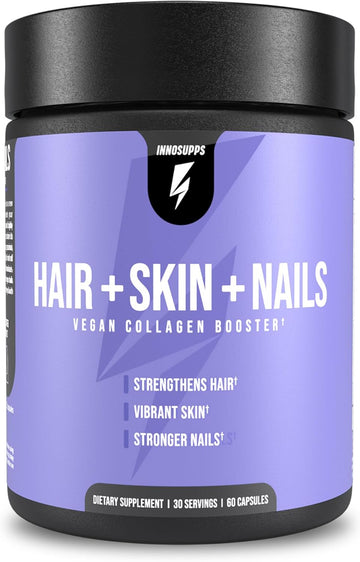 Innosupps Hair + Skin + Nails Supplement | Vegan Collagen Booster | Biotin, B12, Horsetail Herb Powder | Stimulate Hair Growth, Revitalize Skin, Strengthen Nails | 60 Capsules