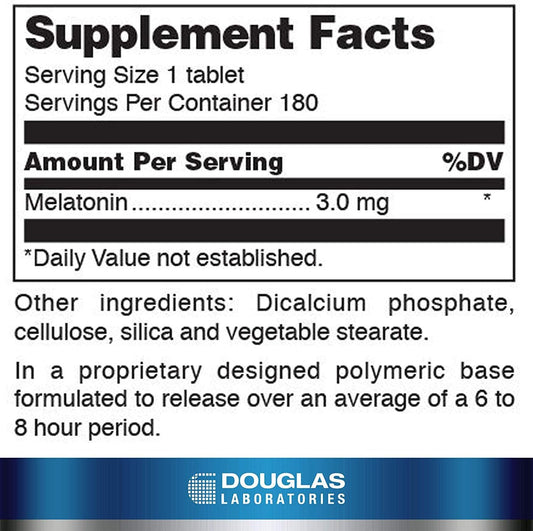 Douglas Laboratories Melatonin Prolonged Release - 3 Mg Melatonin - Sleep Support Supplement - For Hormone Balance, Relaxation, Antioxidants & Immune System* - 180 Tablets