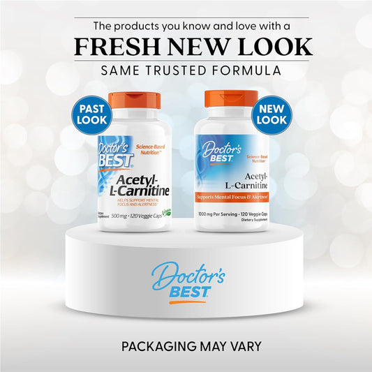 Doctors Best Acetyl-L-Carnitine, Supports Mental Focus & Alertness, Non-Gmo, Gluten Free, Soy Free, Vegan 120 Veggie Caps