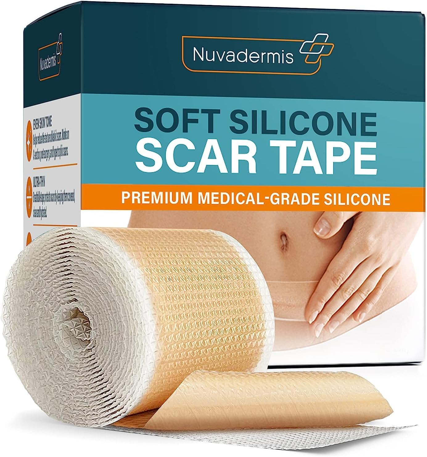 Nuvadermis Silicone Scar Tape For Surgical Scars - 120" X 1.5" Roll - Extra Long Medical Grade Silicone Scar Tape For C-Section, Tummy Tuck, Keloid, And Surgical Scars - Reusable Tape Strips - 1 Pack