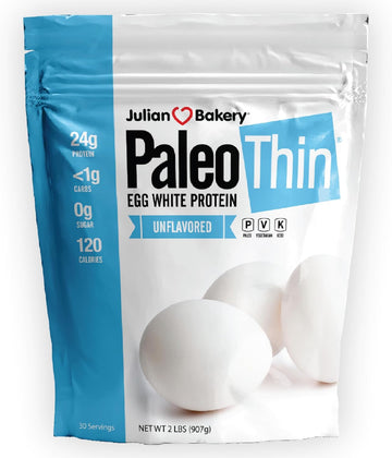 Julian Bakery Paleo Thin Protein Powder | Egg White | Unflavored | 25g Protein | Soy-Free | GMO-Free | 2 LBS | 30 Servings