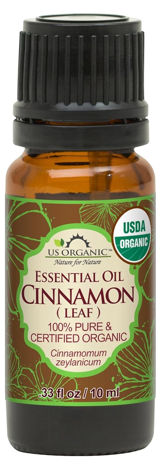 US Organic 100% Pure Cinnamon Leaf Essential Oil - USDA Certified Organic, Steam Distilled - W/Euro Dropper (More Size Variations Available) (10 ml / .33 fl oz)