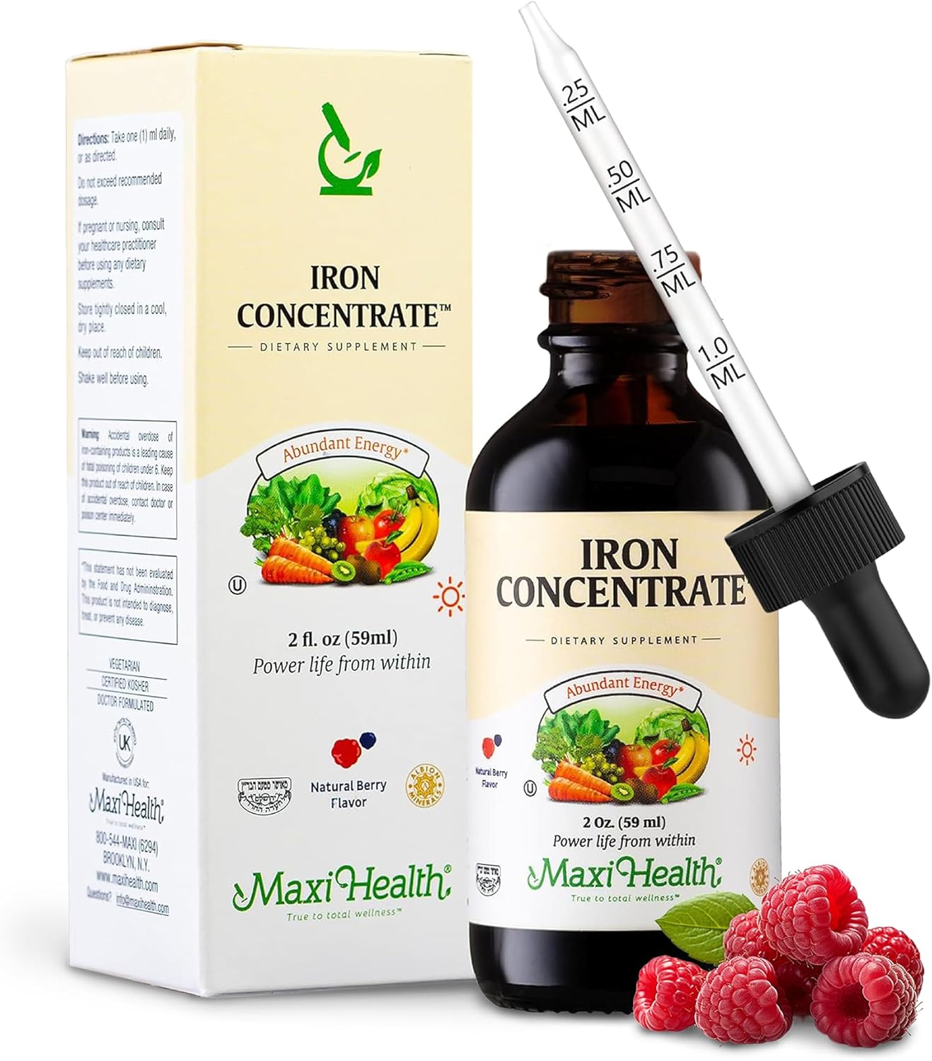 Liquid Iron Supplement For Women, Men And Kids - 15 Mg Per Ml Berry Flavored - High Potency - Easy To Mix For Immediate Absorption - Increase Energy And Blood Levels Without Nausea Or Constipation