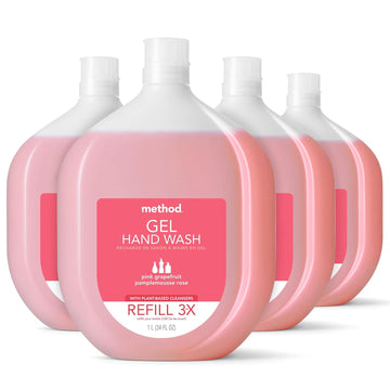 Method Gel Hand Soap Refill, Pink Grapefruit, Recyclable Bottle, 34 Oz, 4 Pack