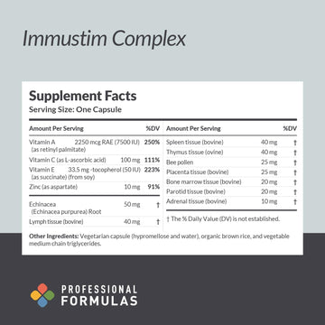 Professional Formulas Immustim Complex - Lyophilized Glandulars With Synergistic Support For Immune Health, Respiratory Health, And Normal Inflammatory Balance - Hypoallergenic, Gluten Free, 60 Caps