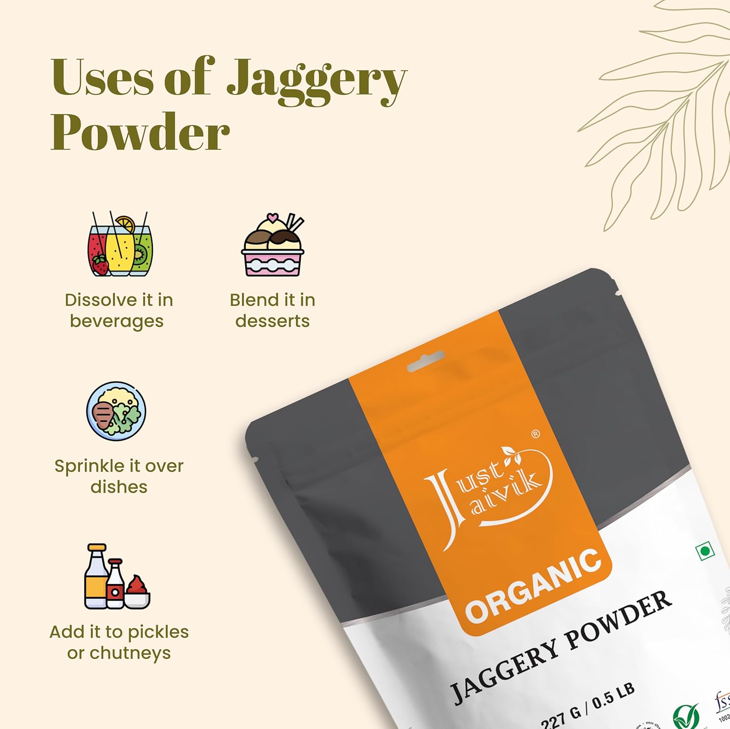 Just Jaivik Organic Jaggery Powder 227Gm : Grocery & Gourmet Food