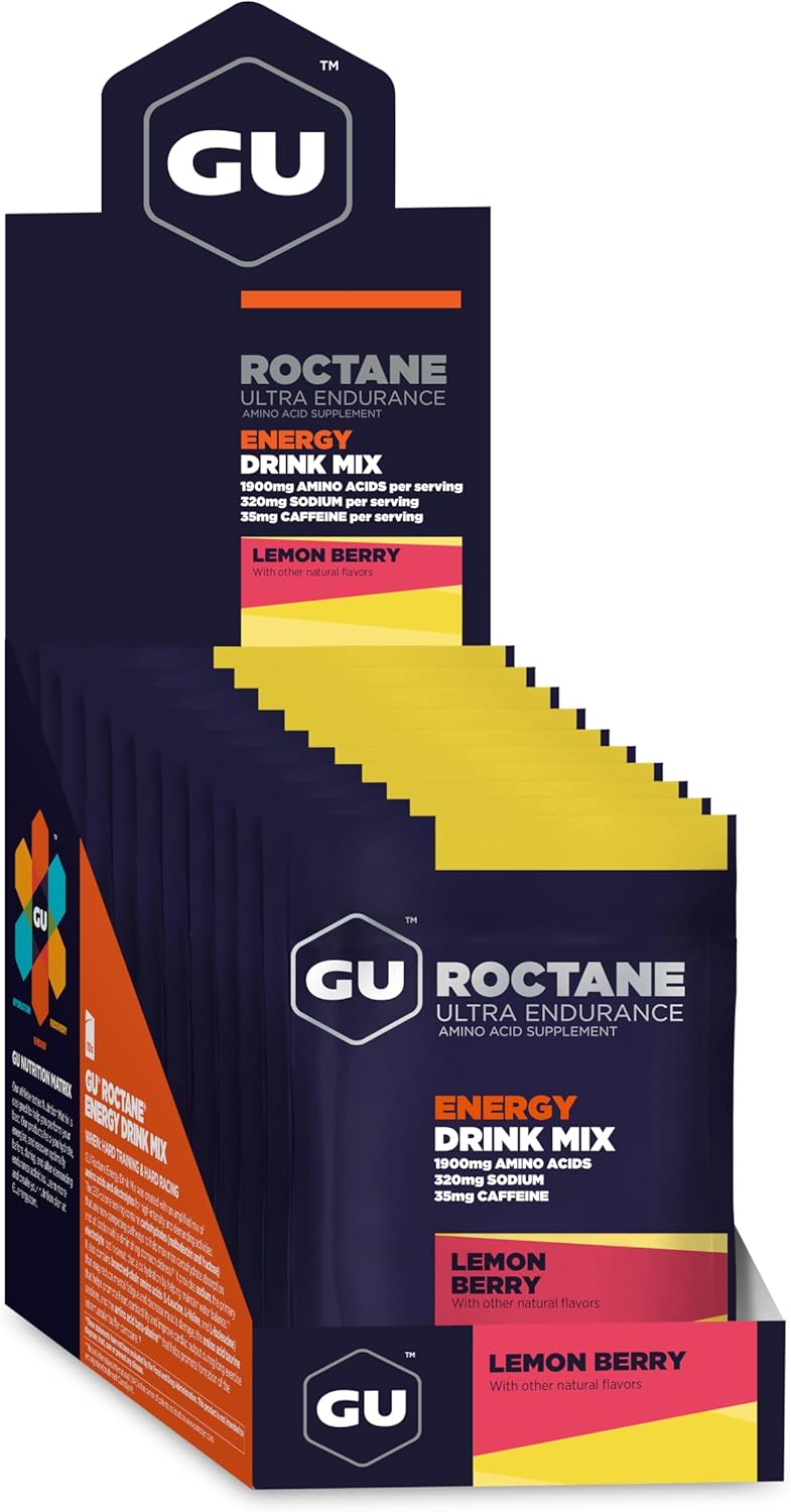 Gu Energy Roctane Ultra Endurance Energy Drink Mix, Vegan, Gluten-Free, Kosher, Caffeine-Free, And Dairy-Free N-The-Go Energy For Any Workout, 10 Single-Serving Packets, Lemon Berry