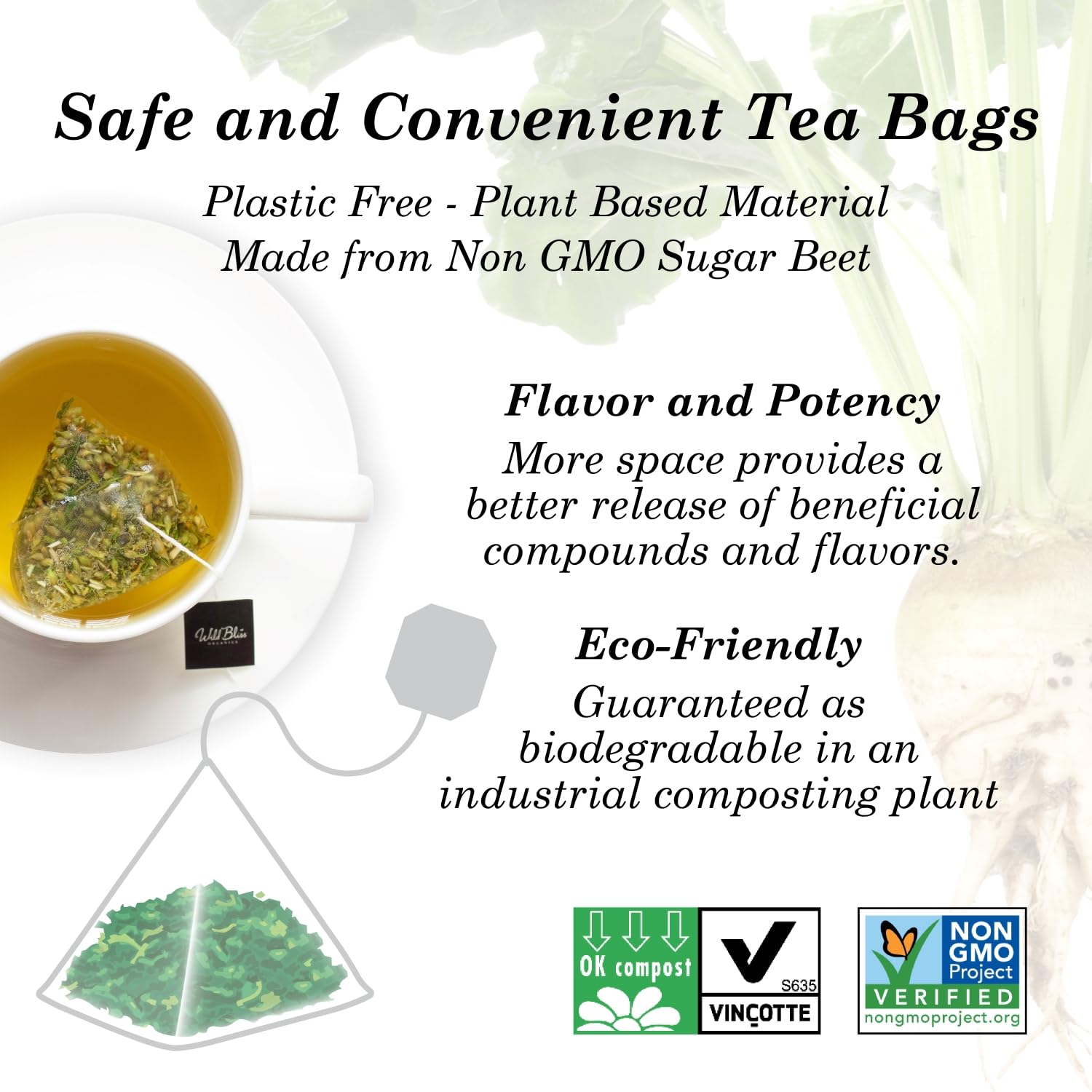 Wild Bliss Organic Yarrow Tea - Caffeine Free Herbal Tisane - Pharmacopoeia Potency - 20 Plant Based Tea Bags