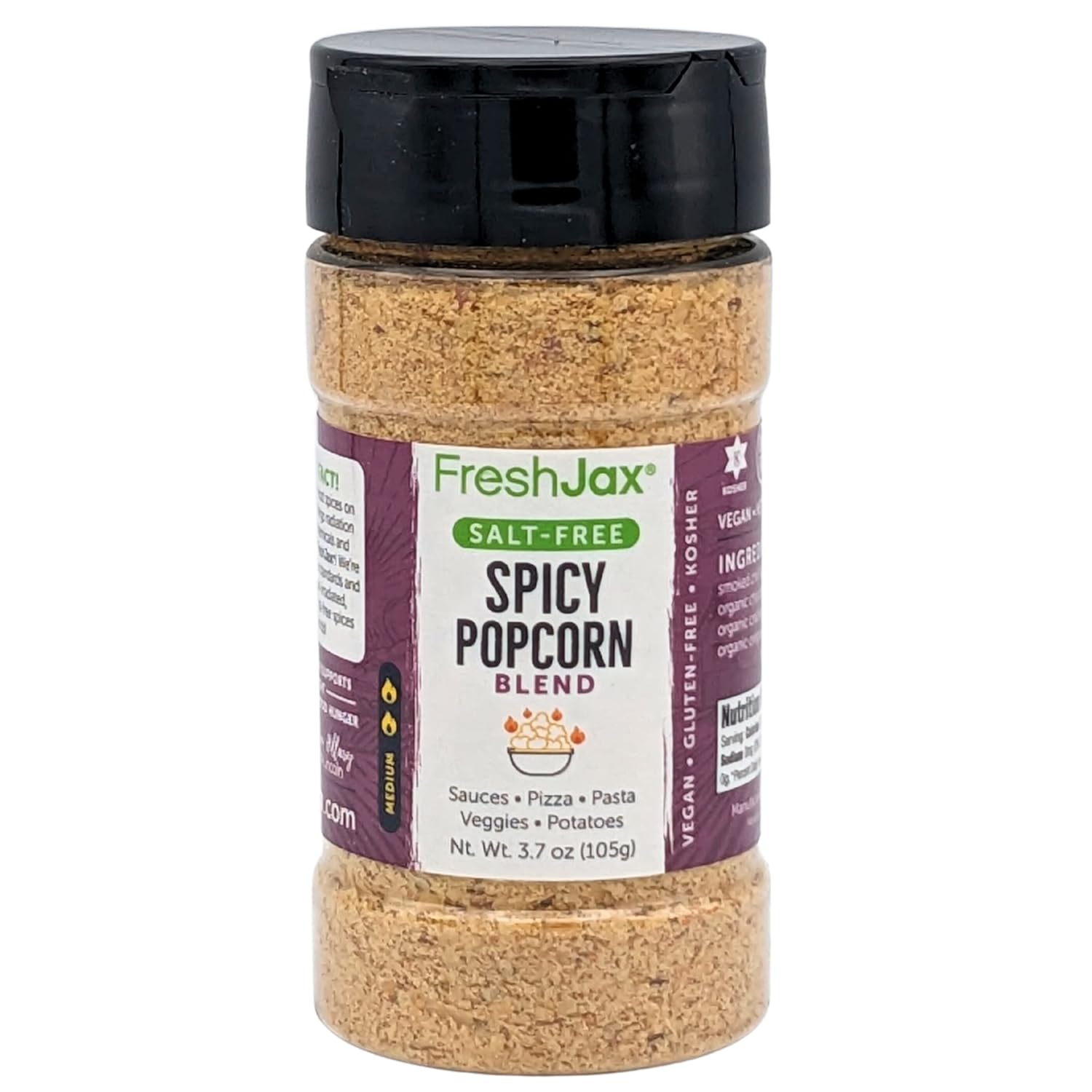 FreshJax Spicy Popcorn Seasoning Salt Free (3.7 oz Bottle) Non GMO, Gluten Free, Keto, Paleo, No Preservatives Salt-Free Popcorn Flavoring with Zero Calories | Handcrafted in Jacksonville