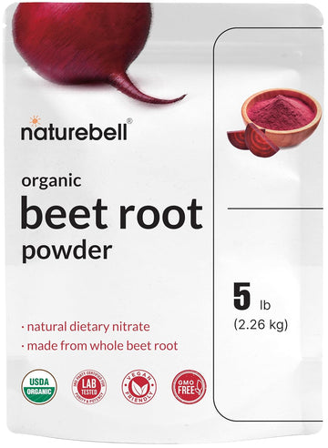 Naturebell Organic Beet Root Powder 5Lbs | 4,000Mg Per Serving – Concentrated Whole Beet Root Source | High Dietary Nitrates – Raw Superfood Supplements – Great For Vegan Shakes & Smoothies – Non-Gmo