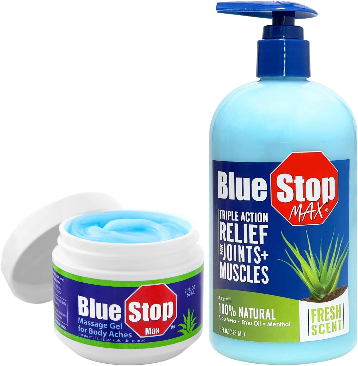 Blue Stop Max Pump and Jar Bundle - Every Day, Every ACHE. Safe Relief - 3 in 1 Product Relieves Body Aches, Supports Joints & Nourishes The Skin