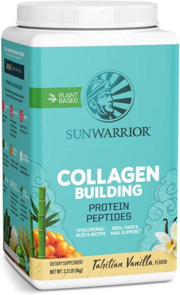 Sunwarrior Collagen Peptides Building Powder | Vegan Collagen For Women Plant-Based Protein Powder | Hyaluronic Acid, Biotin, Silica, Vitamin C For Hair Skin & Nails | 40 Servings, Vanilla Flavored