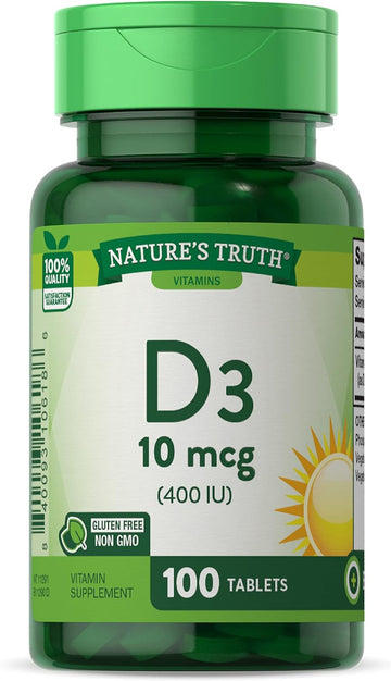 Nature'S Truth Vitamin D3 400 Iu | 100 Tablets | Vegetarian, Non-Gmo, & Gluten Free Supplement