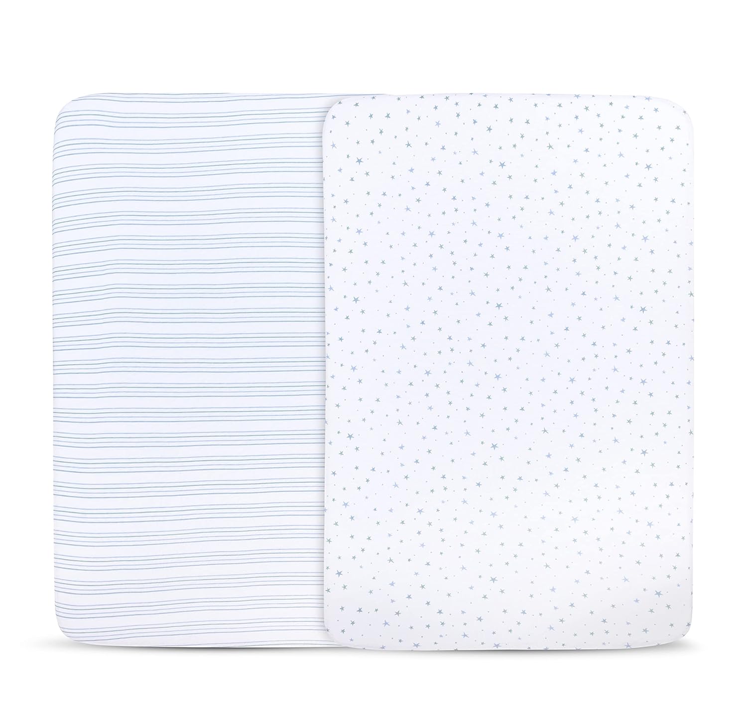 Ely’S & Co. Pack And Play Sheets, For Mini/Portable Crib, 2 Pack Fitted Playpen Play Yard Sheet Set Compatible With Graco Pack N Play, For Baby Boys, 100% Cotton, Blue Stars And Stripes, 38”X24”X5”