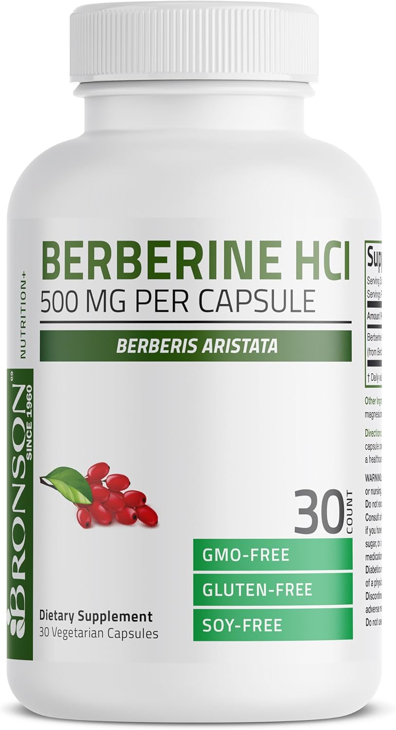 Bronson Berberine As Berberine Hci Berberis Aristata 500Mg Per Vegetarian Capsule Non-Gmo, 30 Vegetarian Capsules
