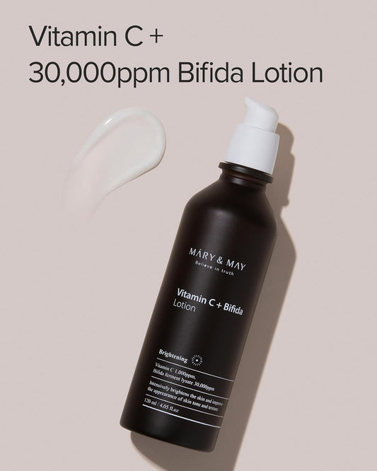 Mary&May Vitamin C+ Bifida Lotion - Nourishing Face Lotion For Evens Skin Tone And Moisturization - 30,000Ppm Bifida Fermentation With 1,000Ppm Vitamin C, 4.06 Fl.Oz