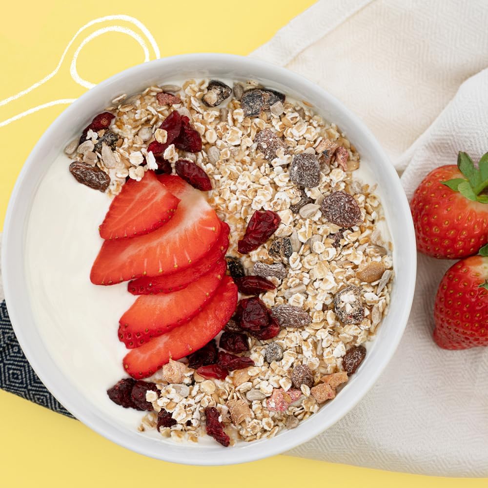 Amisa Organic Gluten-Free Fruity Oat Muesli, 325g - High in Fibre Breakfast Cereal with Cranberries & Strawberries : Amazon.co.uk: Grocery