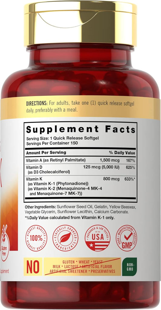 Carlyle Vitamin Adk | 150 Softgels | Non-Gmo, Gluten Free Dietary Supplement