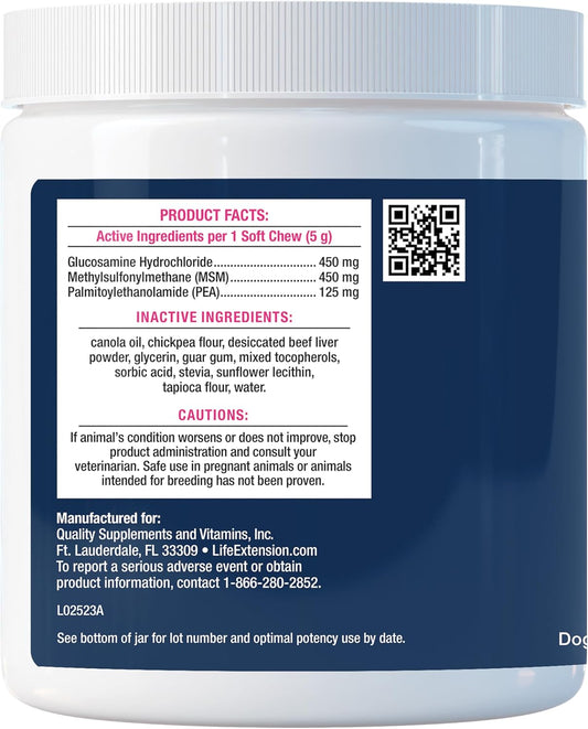 Life Extension DOG Hip & Joints - Dog Health Supplement for Joint Health and Joint Comfort - Glucosamine, MSM, PEA, Beef Flavor - 90 Soft Chews