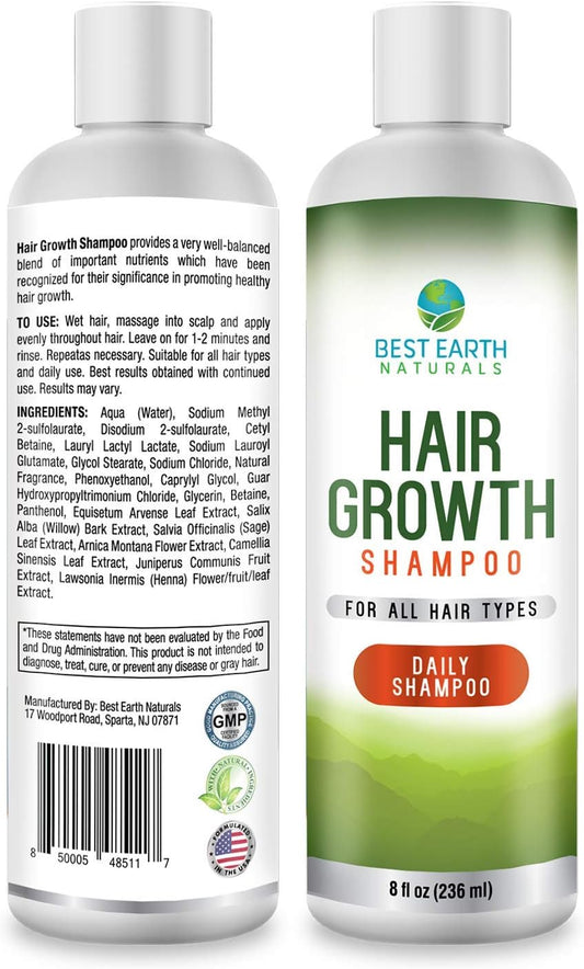 Best Earth Natrurals Hair Growth Shampoo For Healthy Hair Growth, Hair Loss, Slow Growing And Thinning Hair For Men And Women 8 Ounces