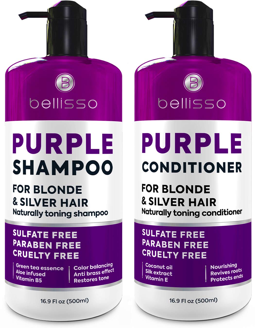 Purple Shampoo and Conditioner Set for Platinum Blonde, Silver, Light, Bleached and Grey Hair - Sulfate and Paraben Free Professional Salon Grade Toner (2 x 16.9 fl oz) – for Women and Men