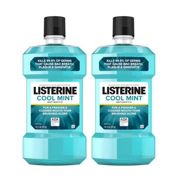 Listerine Cool Mint Mouthwash, Kills 99.9% Of Germs That Cause Bad Breath, Plaque And Gingivitis, Antiseptic, Cool Mint Flavor, 1 L (Pack Of 2)