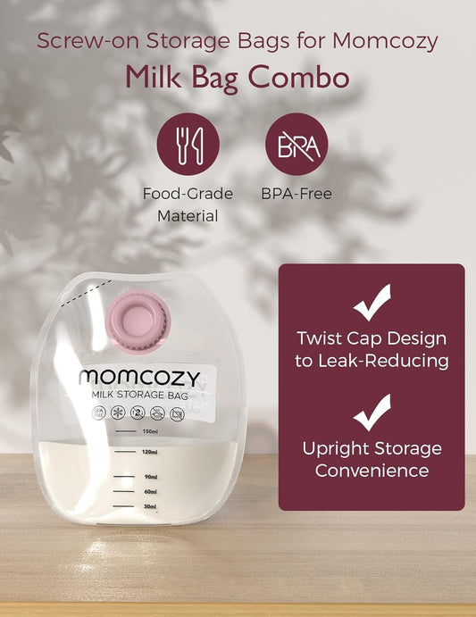 Momcozy Screw-On Breastmilk Storage Bags, 48 Ct, Holds 5 Oz, Disposable & Bpa Free, Original Replacement Accessories Only For Momcozy Direct-To-Bag Breast Milk Bag Combo