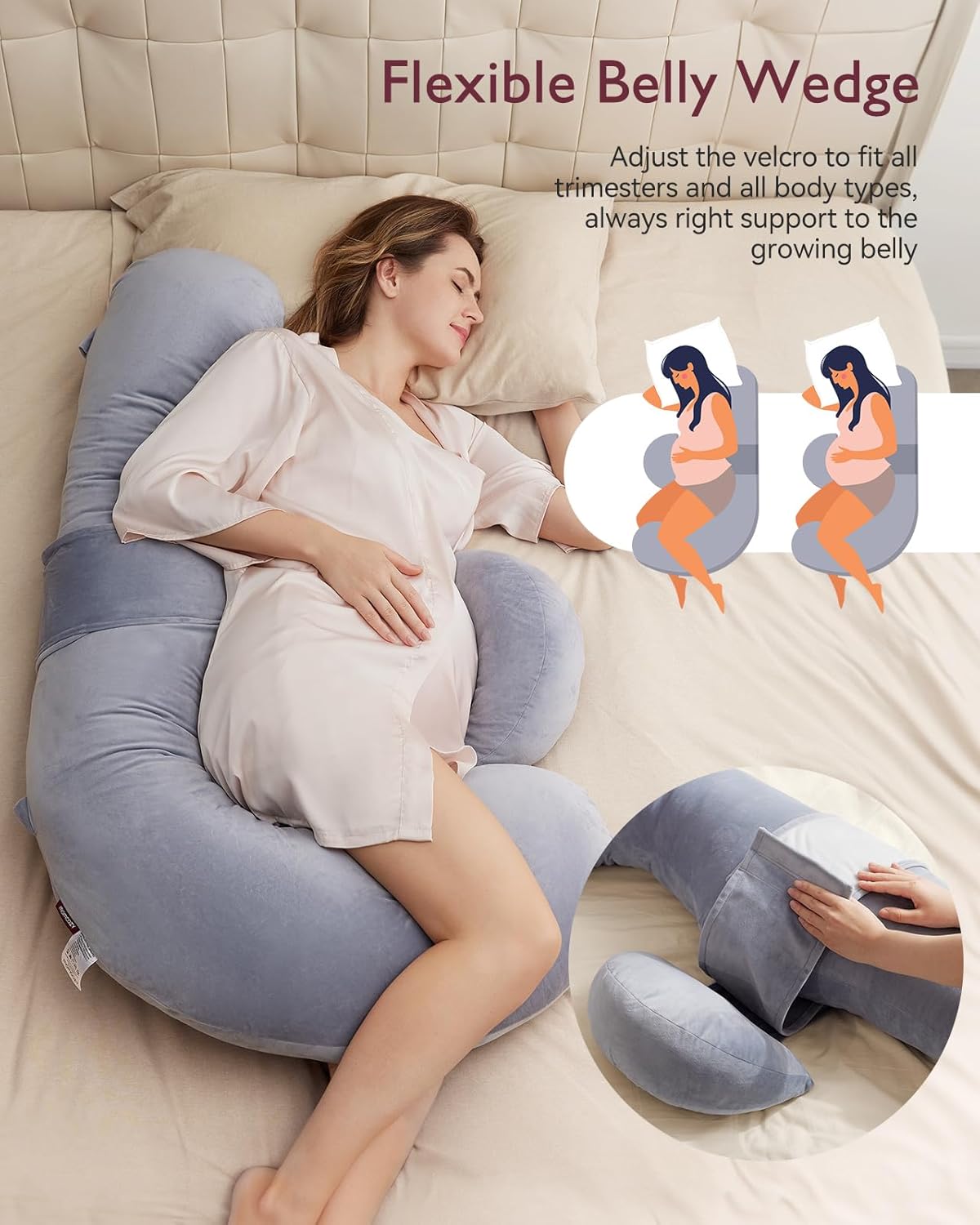 Momcozy Pregnancy Pillow, Original F Shaped Maternity Pillow for Pregnant Women with Adjustable Wedge Pillow, Full Body Support Pregnancy Pillows for Side Sleeping with Velvet Cover, Grey : Baby