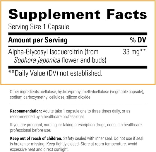 Integrative Therapeutics Alpha-Glycosyl Isoquercitrin - Quercetin Supplement To Support Antioxidant Pathways And Cellular Regulation* - Flavonoid Supplement - Gluten-Free & Vegan - 60 Vegan Capsules