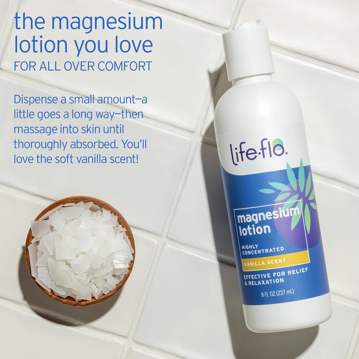 Life-Flo Magnesium Lotion, Vanilla Scent - Body Lotion For Relief And Relaxation With Magnesium Chloride From The Zechstein Seabed - Soothes Muscles And Joints - Hypoallergenic, 60-Day Guarantee, 2Oz : Health & Household