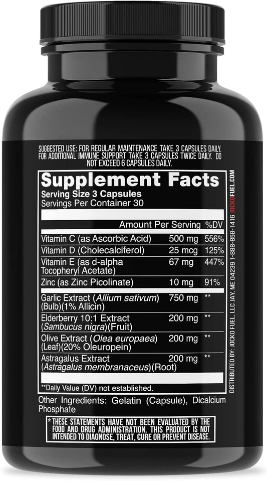 Origin Jocko Fuel Immune Support Supplement - Elderberry With Zinc & Vitamin C For Adults - Immune Defense With Vitamin C, D3, Superfoods, Herbs, & Minerals (90 Capsules)