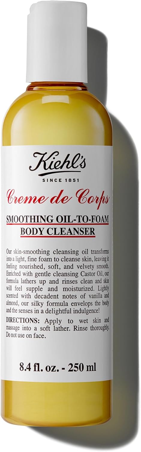 Kiehl'S Creme De Corps Smoothing Oil-To-Foam Body Cleanser, Moisturising Body Wash, Vanilla & Almond Scent, 250Ml