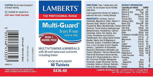Lamberts Multi-Guard Iron Free 60 Tablets – High Strength Multivitamin Without Iron Or Iodine – With B Vitamins