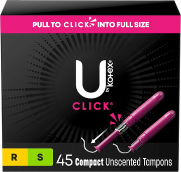 U By Kotex Click Compact Multipack Tampons, Regular/Super Absorbency, Unscented, 45 Count