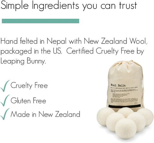 Molly'S Suds Wool Dryer Balls | Xl, Premium Organic Fabric Softener, Hypoallergenic, Hand-Felted, Reusable, Reduce Drying Time | White, Set Of 6