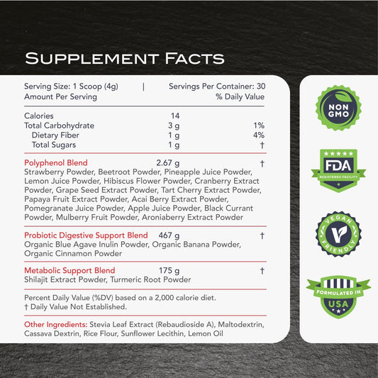 Karamd Revive Reds | Delicious Polyphenol Energy Booster Supplement | Vegan Friendly, Gluten Free & Non-Gmo Superfood Powder | Antioxidants, Shilajit & Enzymes (30 Concentrated Servings)