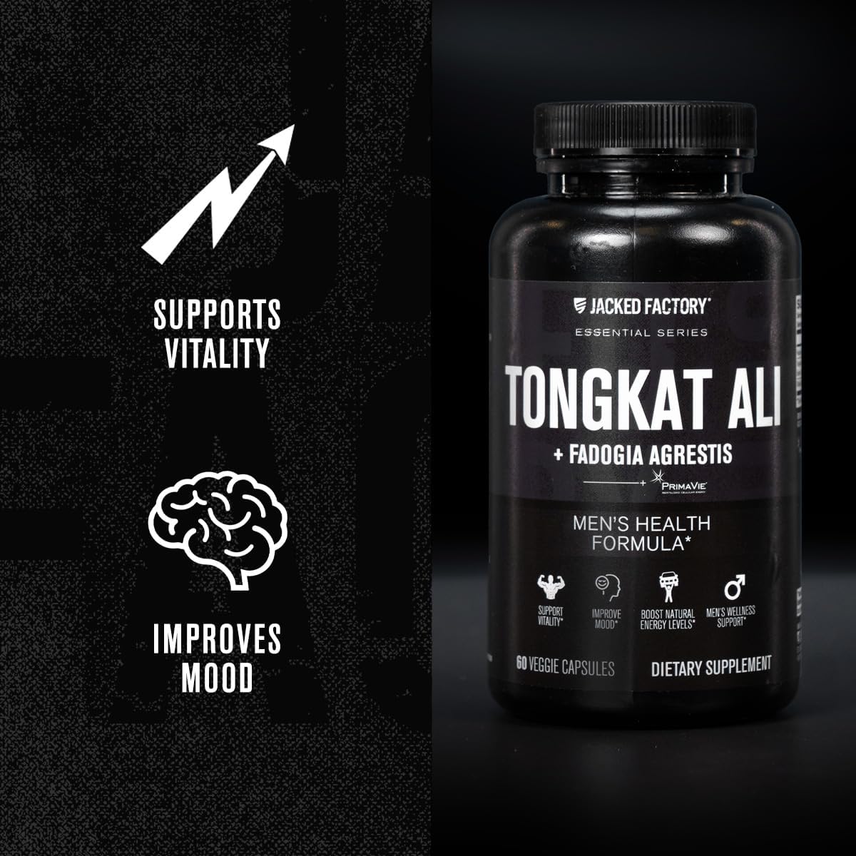 Jacked Factory Indonesian Tongkat Ali + Fadogia Agrestis - 200:1 Extract Longjack Tongkat Ali for Men with Fadogia Agrestis 600mg & Primavie Shilajit to Support Vitality, Energy, & Mood - 60 Capsules : Health & Household