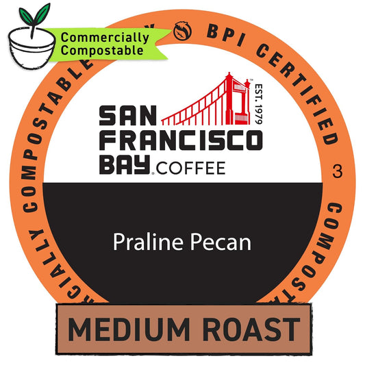 San Francisco Bay Compostable Coffee Pods - Praline Pecan (80 Ct) K Cup Compatible including Keurig 2.0, Flavored, Medium Roast