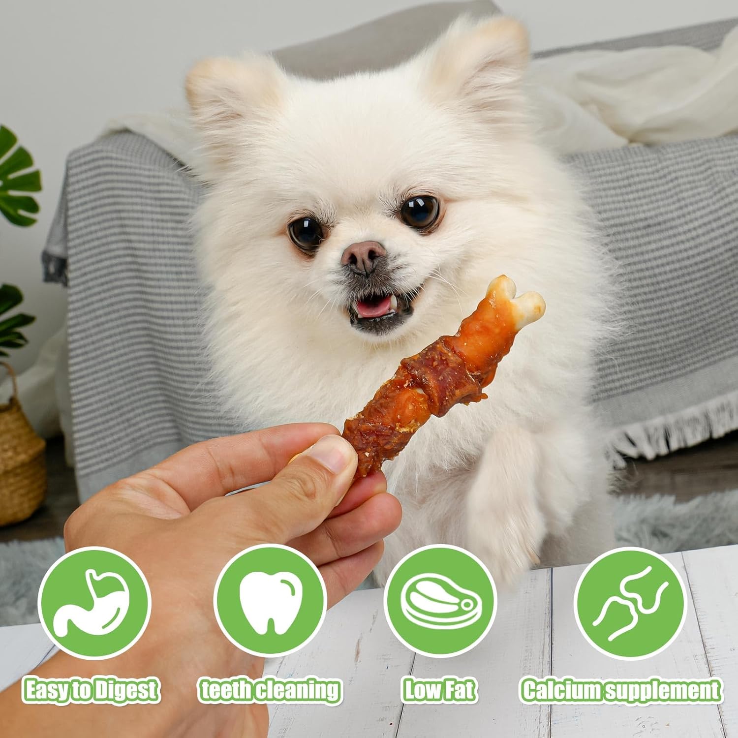MON2SUN Double Flavor Dog Treats, 4 Inch Chicken and Duck Wrapped Calcium Bones, Rawhide Free Dog Chews for Small Dogs, Teeth Cleaning Dog Bones, 10.58oz (15 Count-Pack of 1) : Pet Supplies
