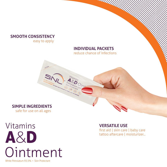 Snl Quality Vitamins A & D Ointment For | Baby Diaper Rash | Burns | Tattoo Aftercare | Skincare - 75 Individual Foil Packets - 5 Grams Each - (3 Boxes Of 25 Packets)
