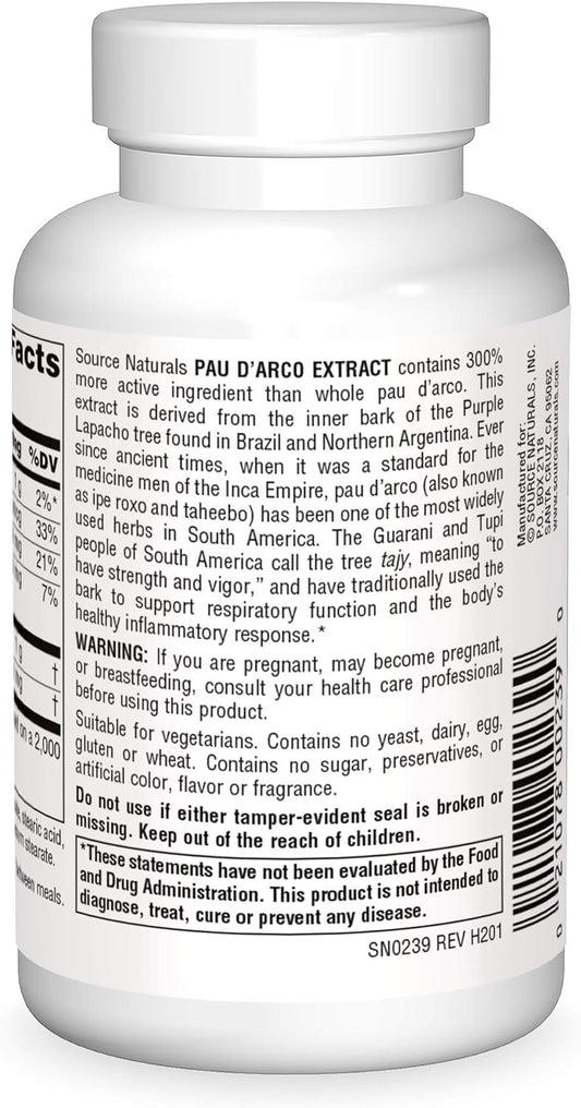 Source Naturals Pau D'Arco Extract Dietary Supplement - 100 Tablets